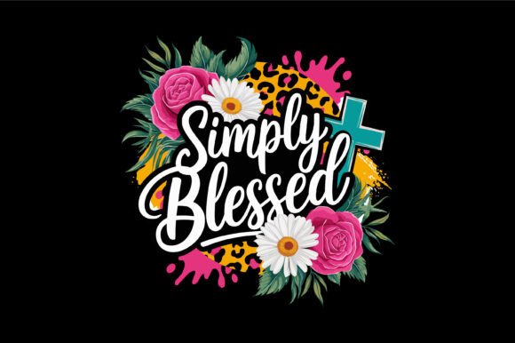Floral Blessed Faith Cross Design for Graphics and Print